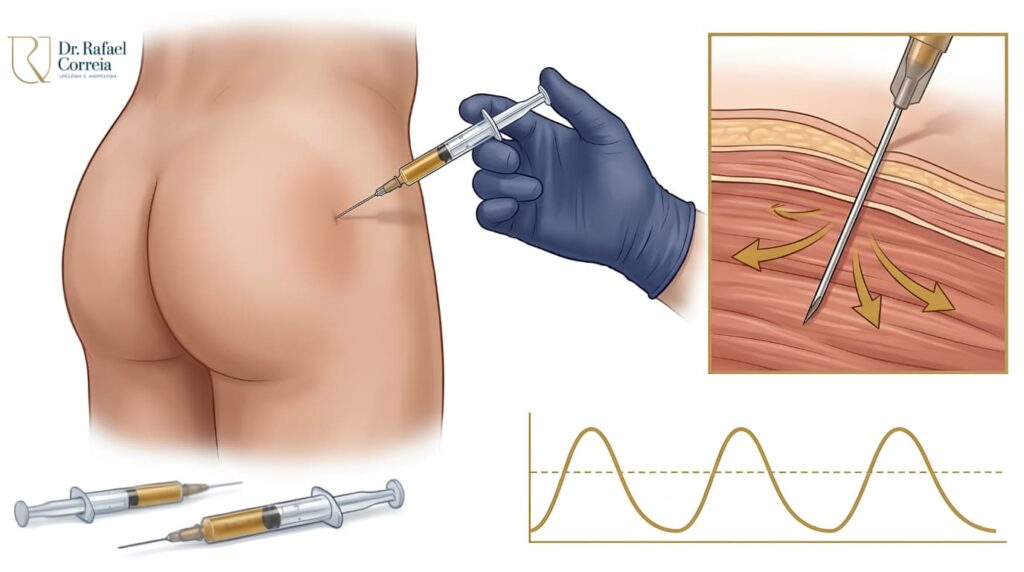 Procedimento de implante de pellet hormonal realizado em consultório com anestesia local