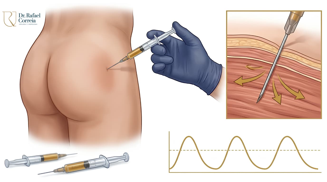 Vias de reposição hormonal masculina, géis, injeções e implantes de testosterona, Dr. Rafael Correia