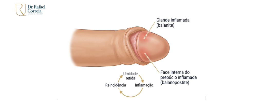 Atendimento urológico para homens com dificuldade de retração do prepúcio causada pela fimose.