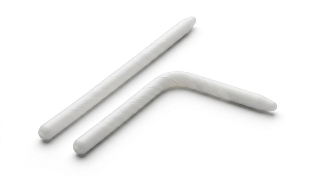 Prótese peniana semirrígida maleável com dois cilindros flexíveis de silicone e alma metálica